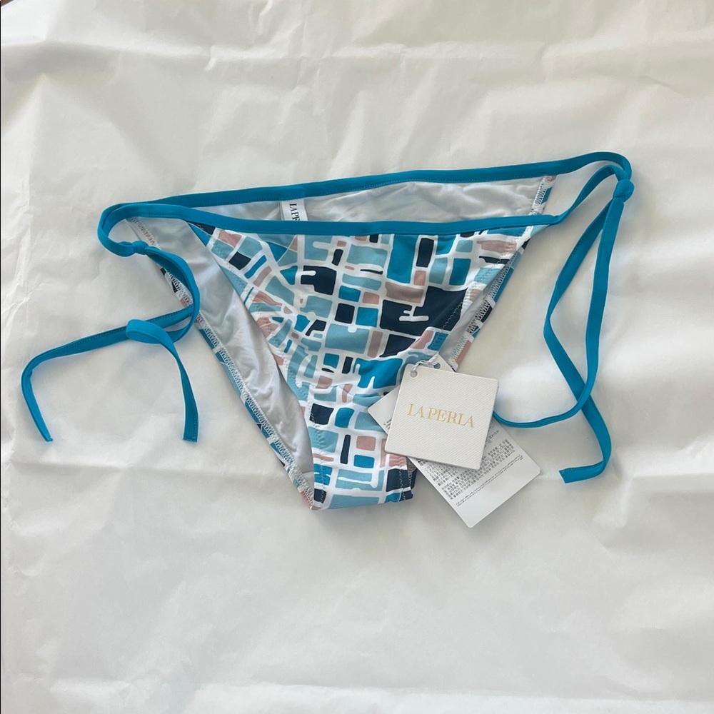 NWT La Perla Teal Multi Mosaic Side-Tie Bikini Bottom Size Small